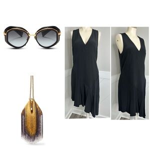 BLACK TIBI ASYMETRICAL MIDI DRESS  SIZE 6